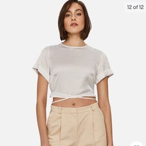 New Guess Gladys Polka Dot Crop Silky Blouse s/s Top S